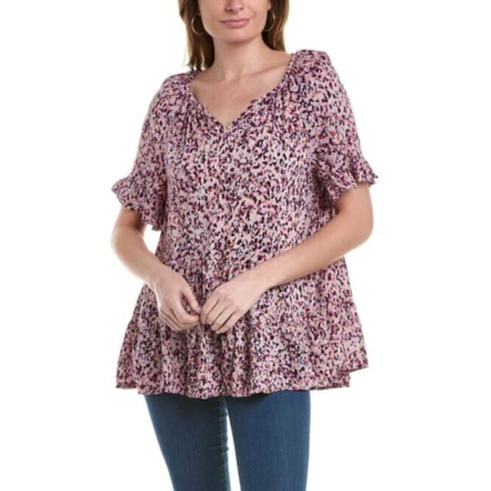 Beach Lunch Lounge Women's Akia Ruffle Short Sleeve Tunic Top Petite Small $58